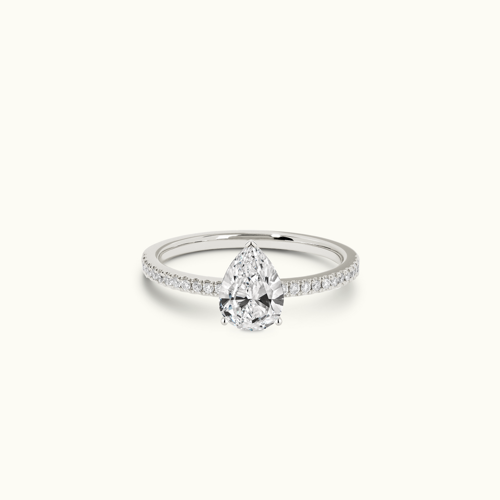 Jewellers District's Diamond Engagement Ring with Castle Setting in 14k White Gold, Pear