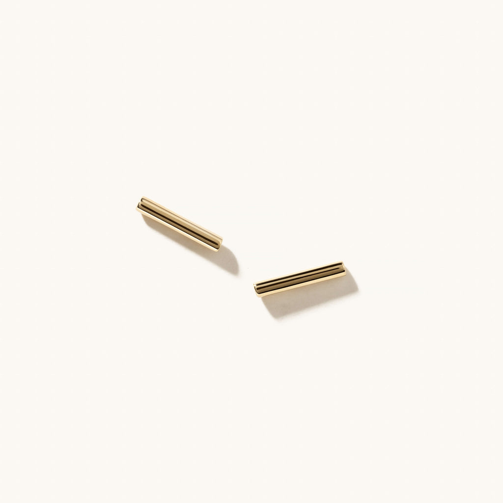 Face view of Jewellers District's Gold Bar Stud Earrings in 14k Yellow Gold