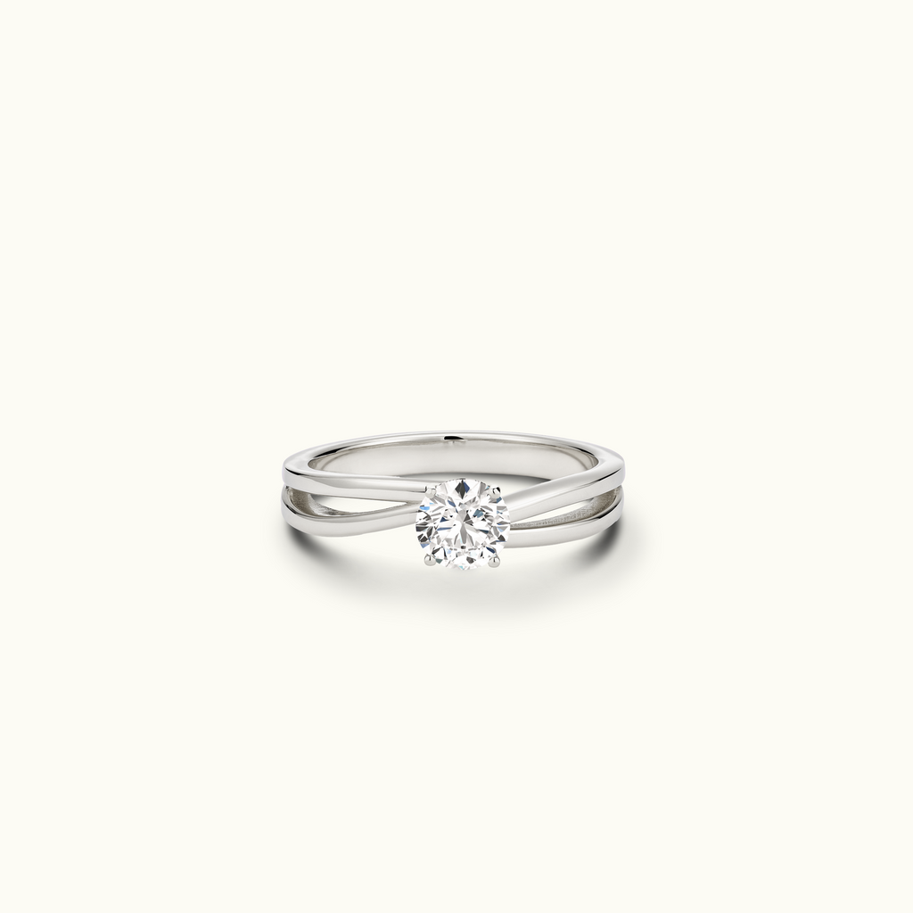 Jewellers District's Double-Shank Twist Diamond Engagement Ring in 14k White Gold, Round