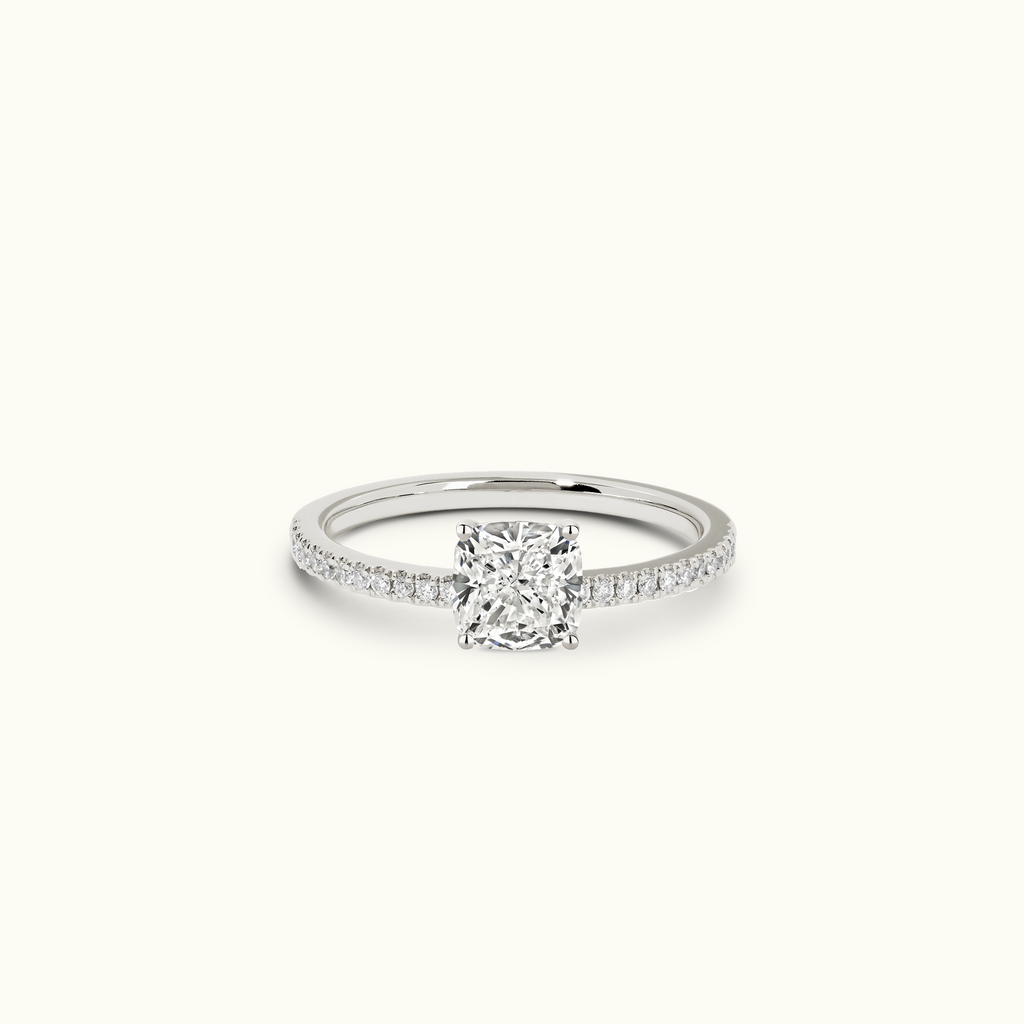 Jewellers District's Diamond Engagement Ring with Castle Setting in 14k White Gold, Cushion