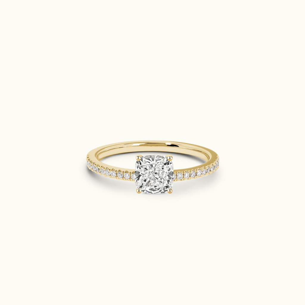 Jewellers District's Diamond Engagement Ring with Castle Setting in 14k Yellow Gold, Cushion