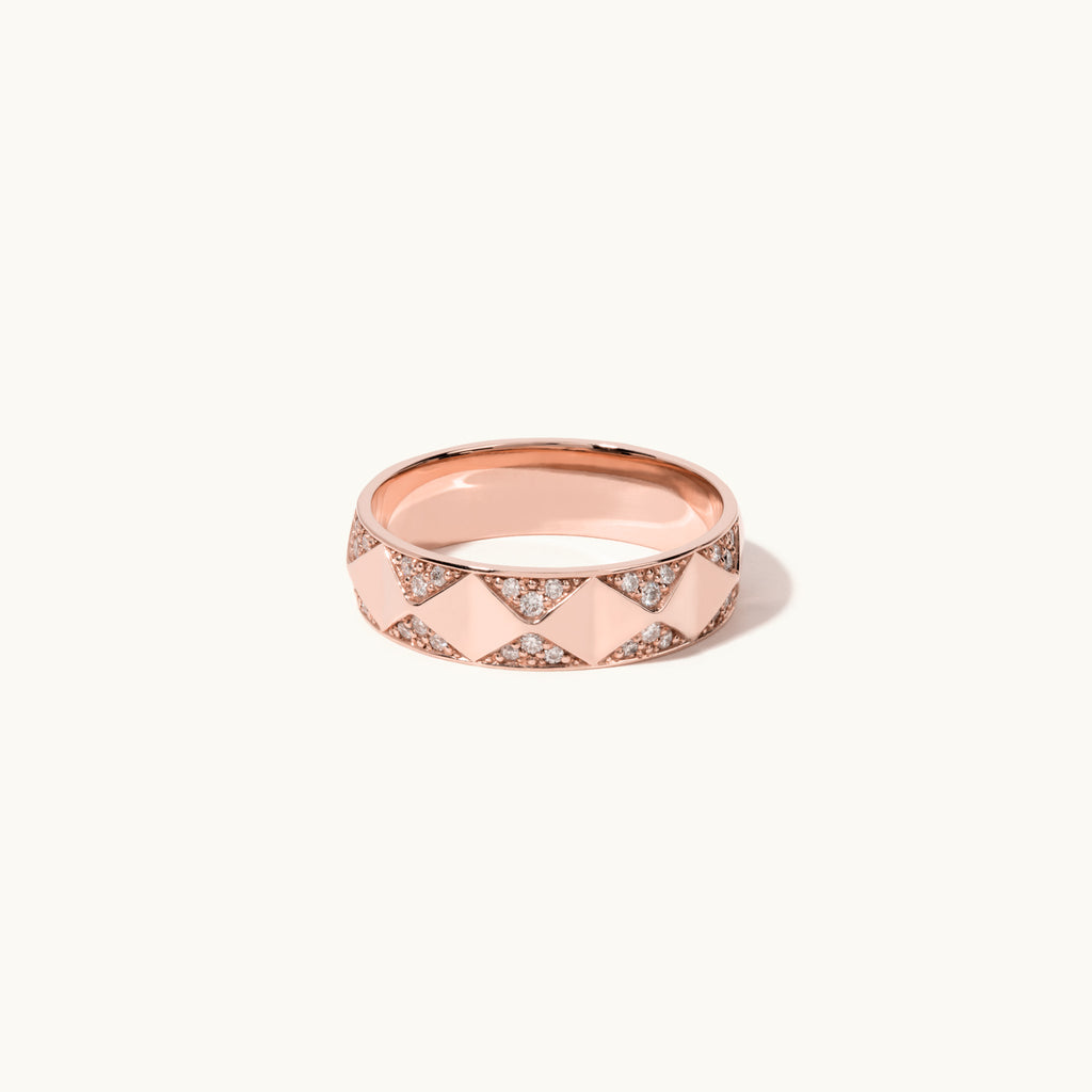 Standing view of Jewellers District's Faceted Gold Ring with Accent Diamonds in 14k Rose Gold