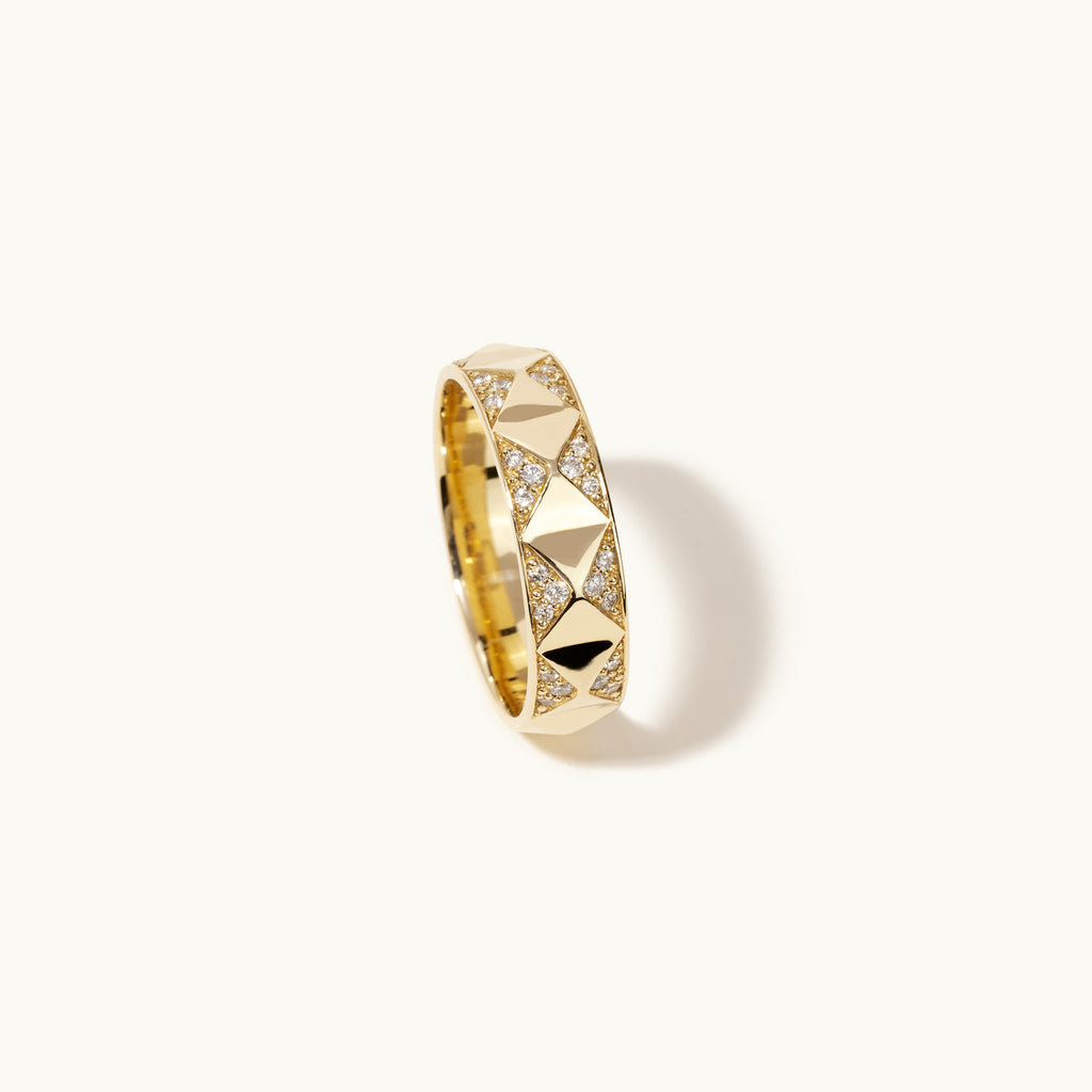 Standing view of Jewellers District's Faceted Gold Ring with Accent Diamonds in 14k Yellow Gold