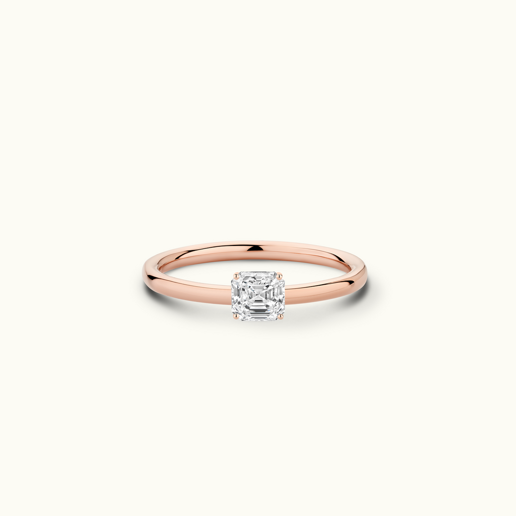 Jewellers District's Solitaire Diamond Engagement Ring with Signature Knot-Basket in 14k Rose Gold, Asscher