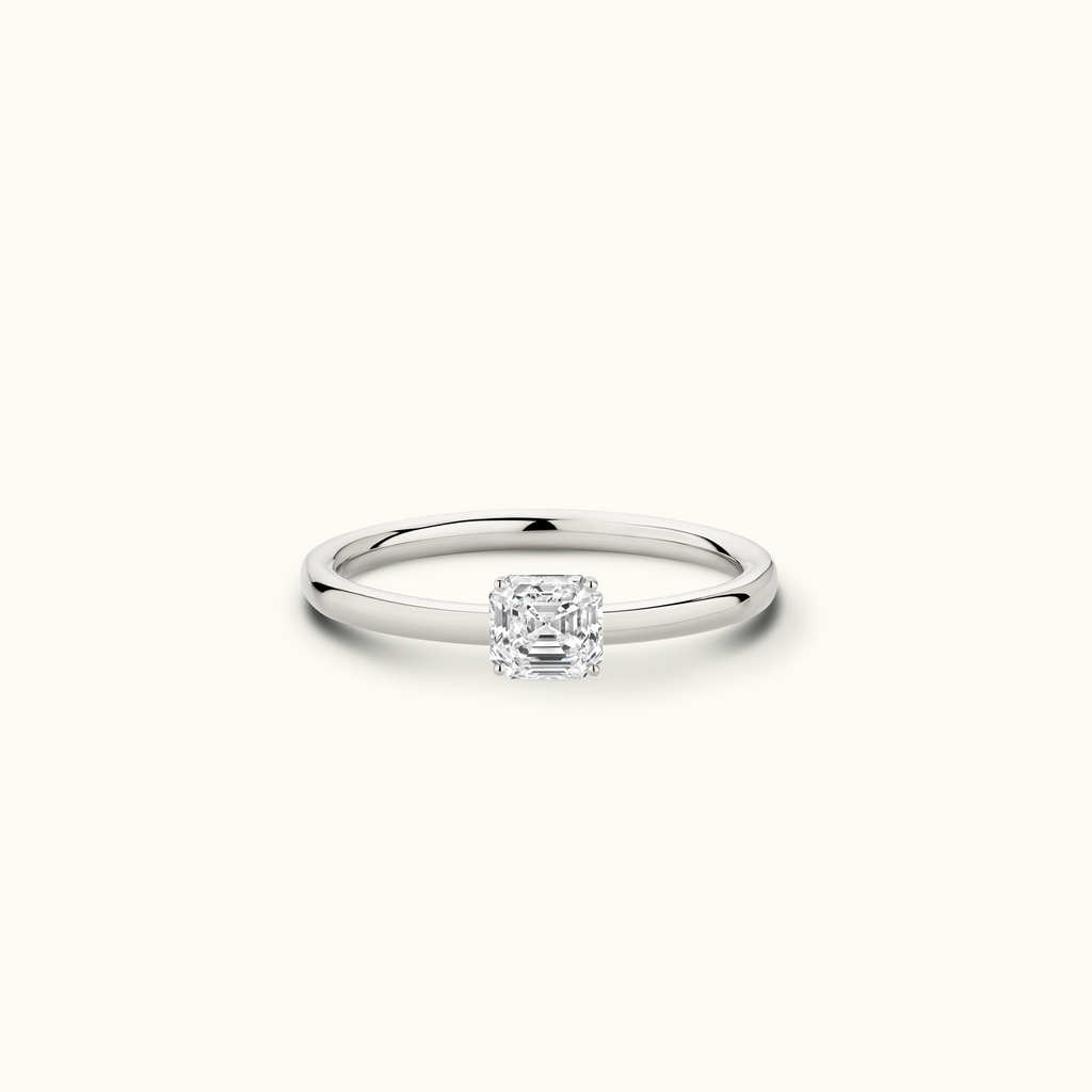 Jewellers District's Solitaire Diamond Engagement Ring with Signature Knot-Basket in 14k White Gold, Asscher