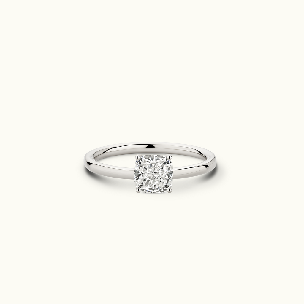 Jewellers District's Solitaire Diamond Engagement Ring with Signature Knot-Basket in 14k White Gold, Cushion