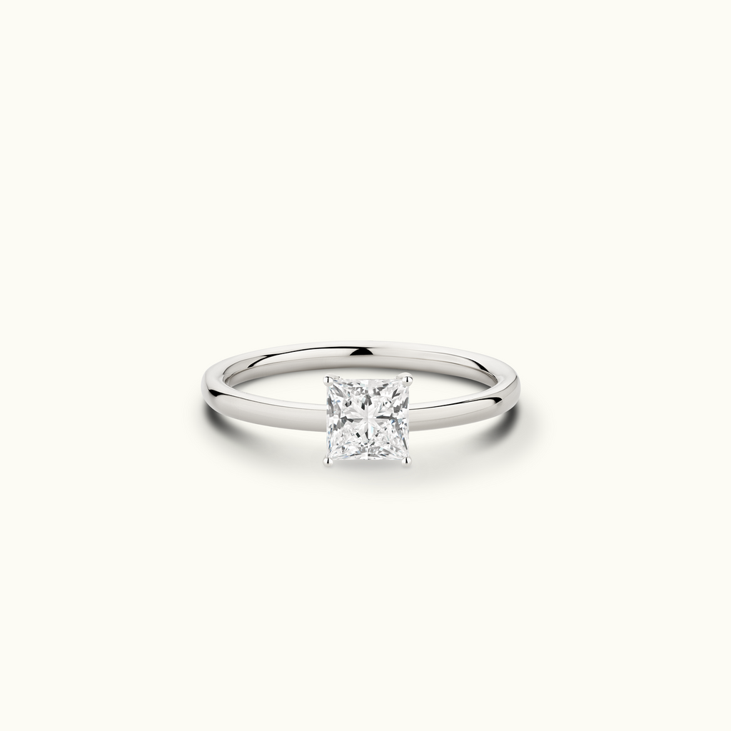 Jewellers District's Solitaire Diamond Engagement Ring with Signature Knot-Basket in 14k White Gold, Princess