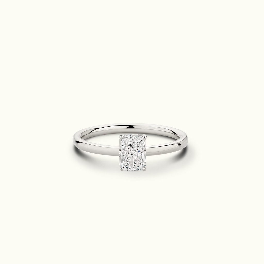 Jewellers District's Solitaire Diamond Engagement Ring with Signature Knot-Basket in 14k White Gold, Radiant