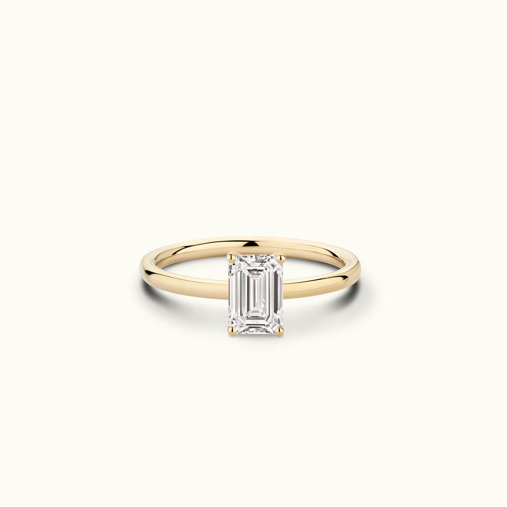 Jewellers District's Solitaire Diamond Engagement Ring with Signature Knot-Basket in 14k Yellow Gold, Emerald