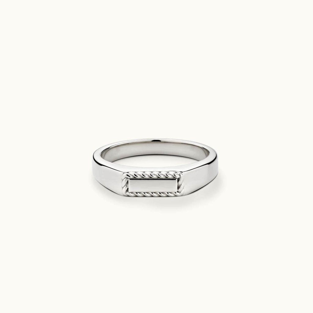 Jewellers District's Signet Wedding Ring with Twist Accents in 14k White Gold