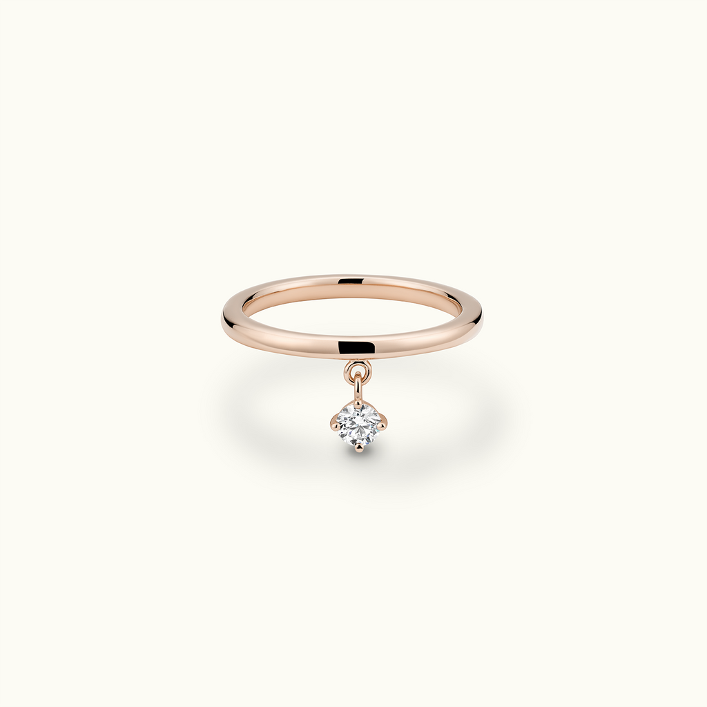 Face view of Jewellers District's Gold Ring with Round Diamond Drop in 14k Rose Gold