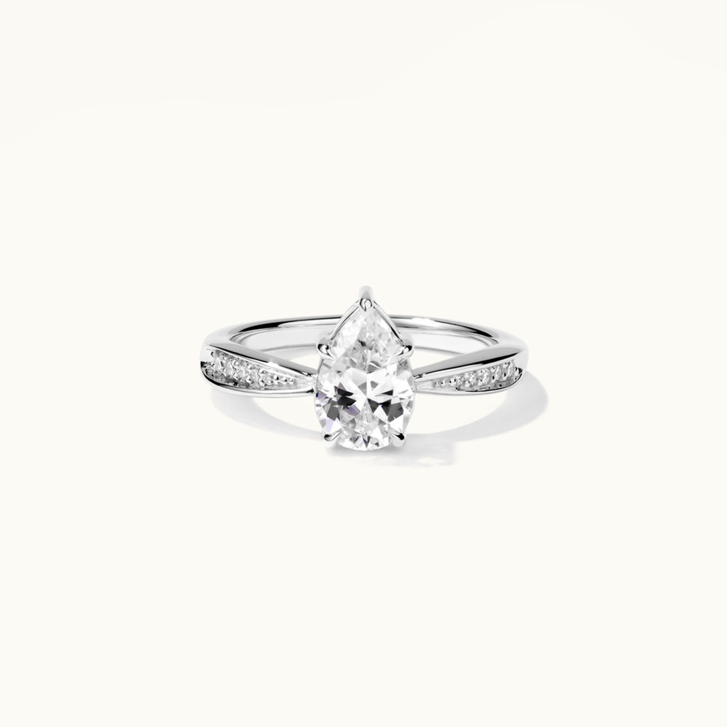 Jewellers District's Five-Prong Diamond Engagement Ring with Diamond Pavé in 14k White Gold, Pear