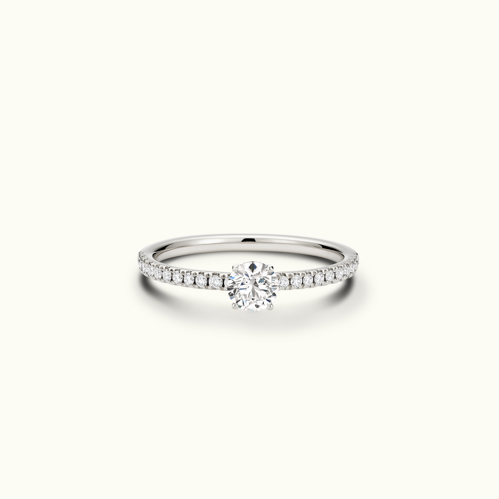 Jewellers District's Diamond Engagement Ring with Signature Knot-Basket and Diamond Band in 14k White Gold, Round