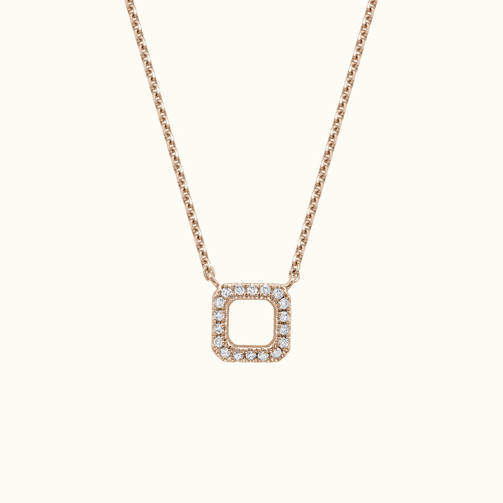 Jewellers District's Square Diamond Pavé Pendant Necklace in 10k Rose Gold