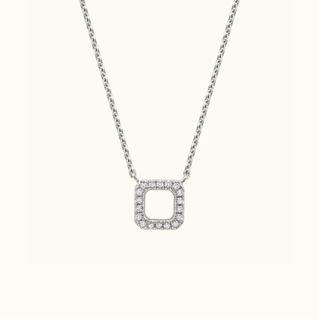 Jewellers District's Square Diamond Pavé Pendant Necklace in 10k White Gold