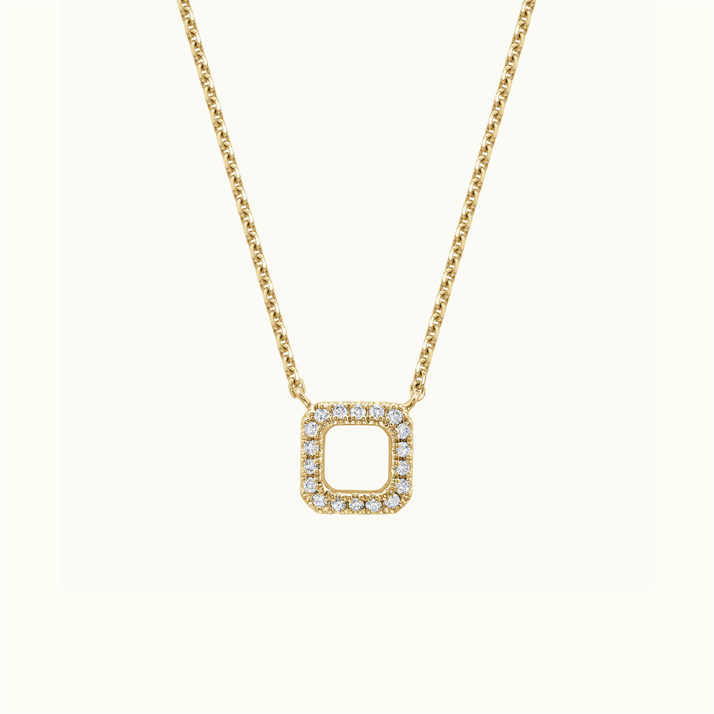 Jewellers District's Square Diamond Pavé Pendant Necklace in 10k Yellow Gold