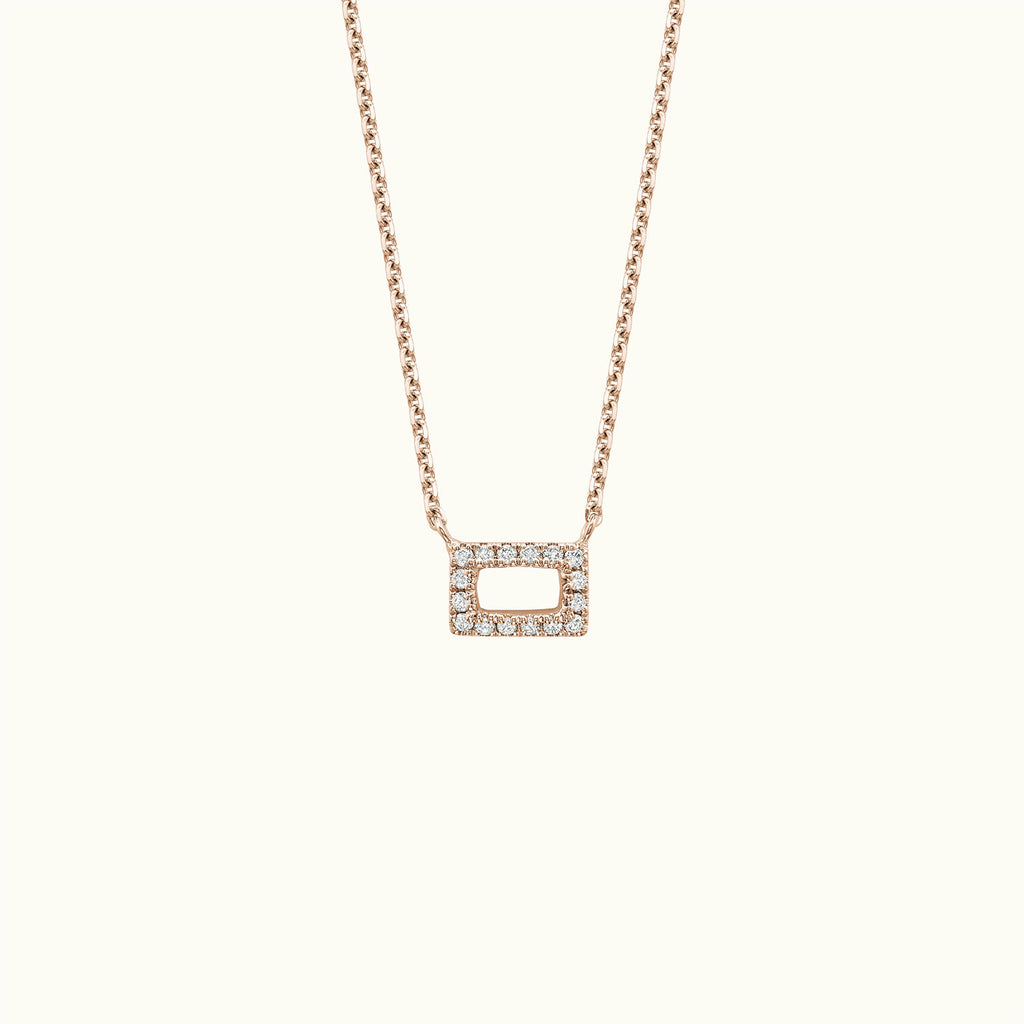 Jewellers District's Rectangle Diamond Pavé Pendant Necklace in 14k Rose Gold