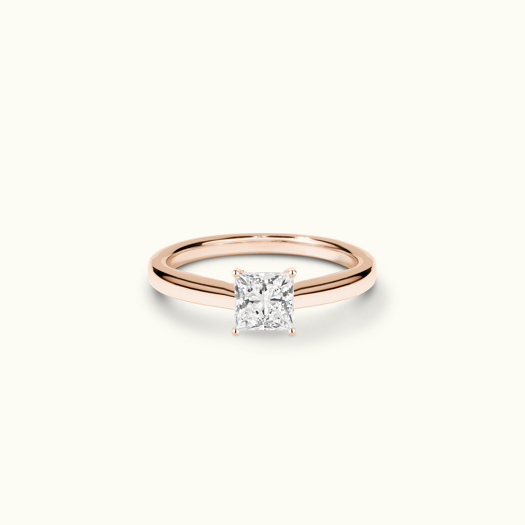 Jewellers District's Diamond Engagement Ring with Diamond Bridge and Cathedral-Setting in 14k Rose Gold, Princess