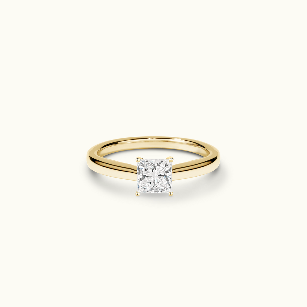 Jewellers District's Diamond Engagement Ring with Diamond Bridge and Cathedral-Setting in 14k Yellow Gold, Princess