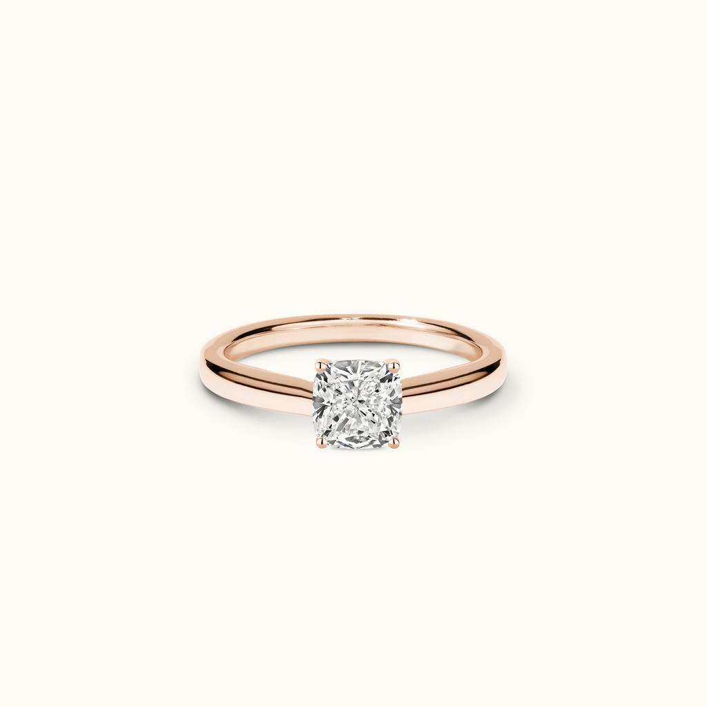 Jewellers District's Diamond Engagement Ring with Diamond Bridge and Cathedral-Setting in 14k Rose Gold, Cushion