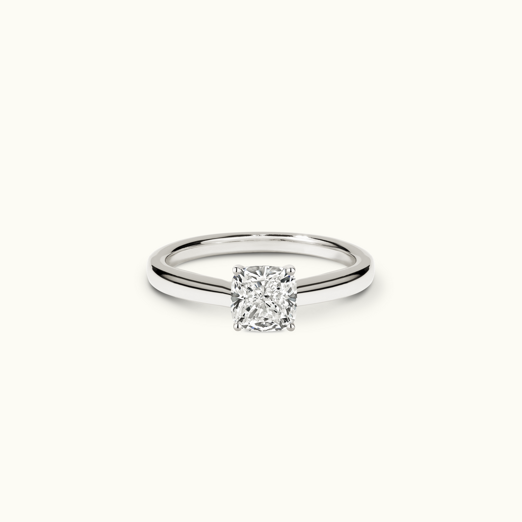 Jewellers District's Diamond Engagement Ring with Diamond Bridge and Cathedral-Setting in 14k White Gold, Cushion