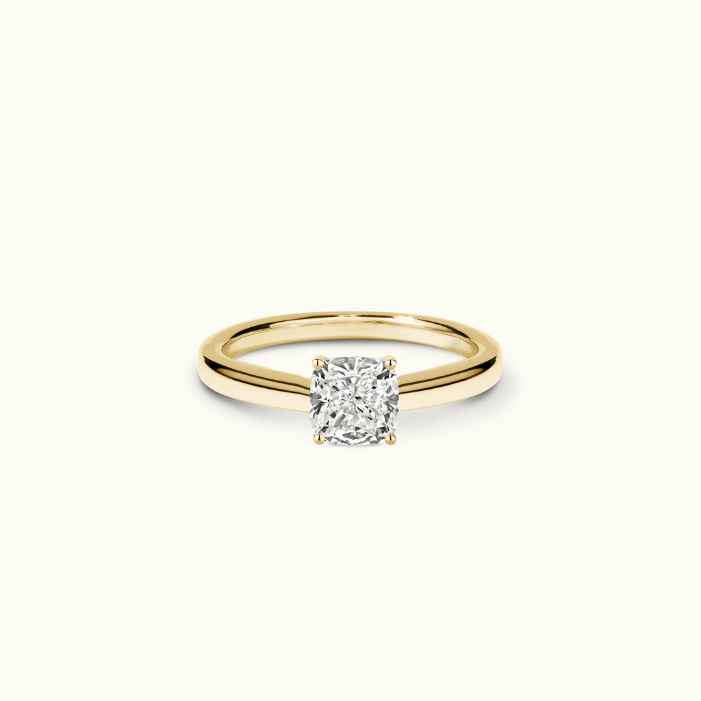 Jewellers District's Diamond Engagement Ring with Diamond Bridge and Cathedral-Setting in 14k Yellow Gold, Cushion