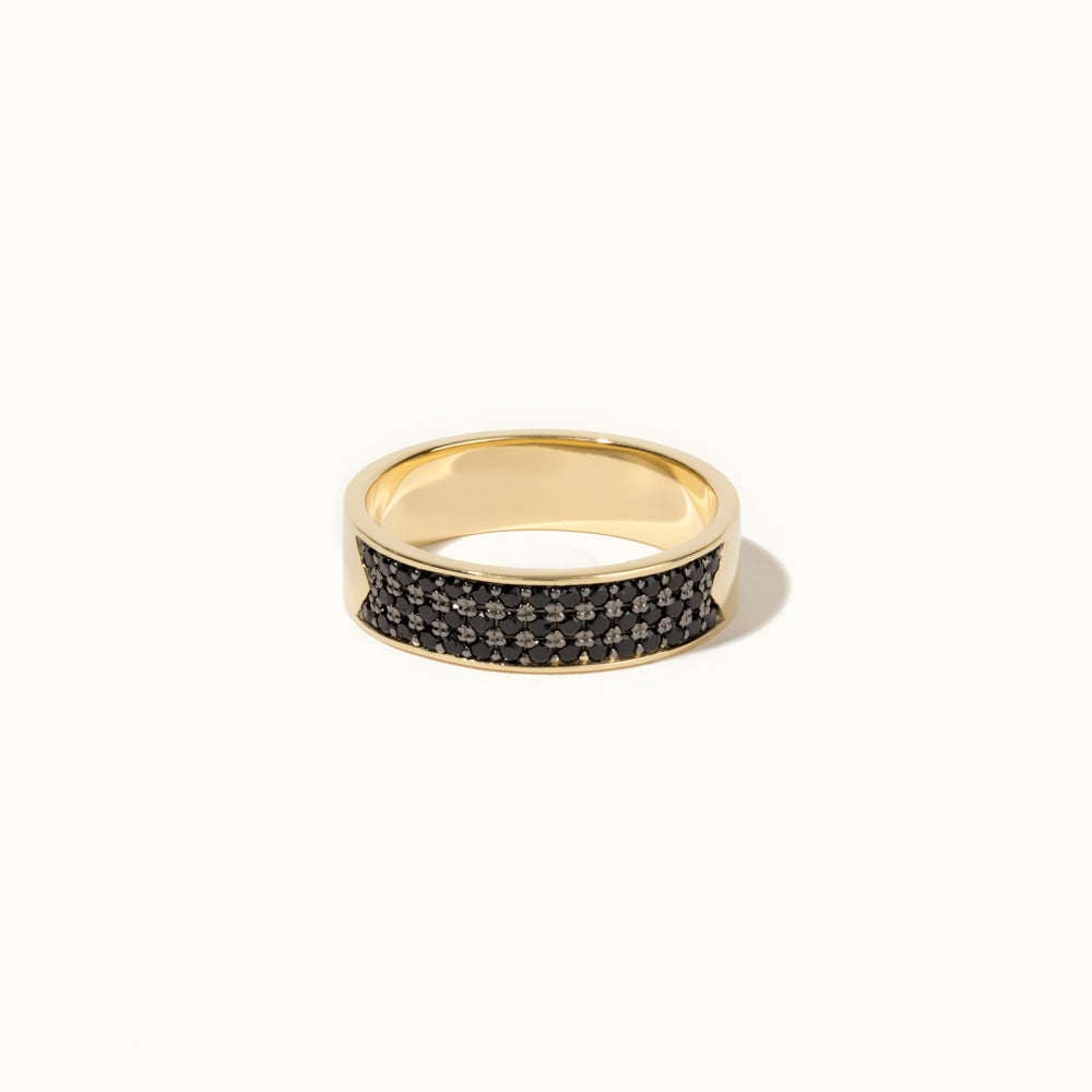 Face view of Jewellers District's Black Spinel Pavé Geometric Ring in 14k Yellow Gold