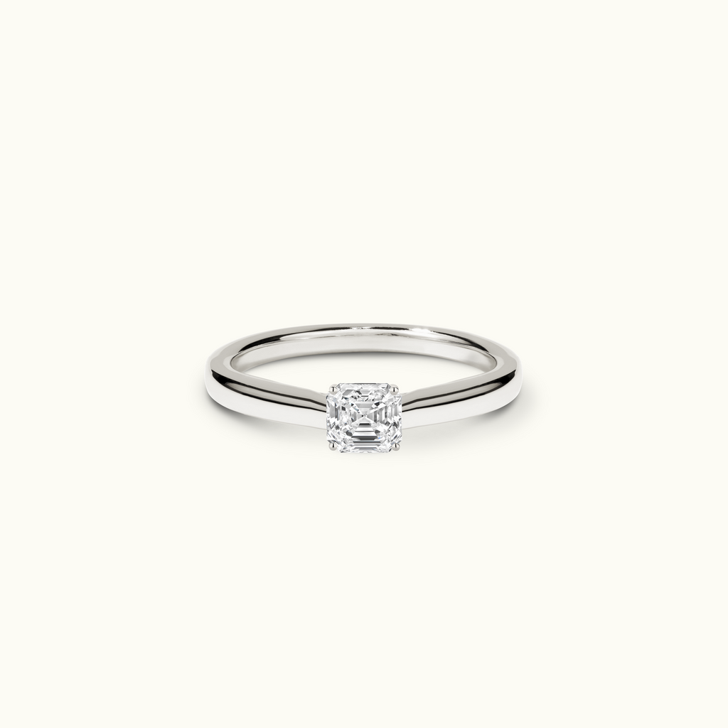 Jewellers District's Diamond Engagement Ring with Diamond Bridge and Cathedral-Setting in 14k White Gold, Asscher