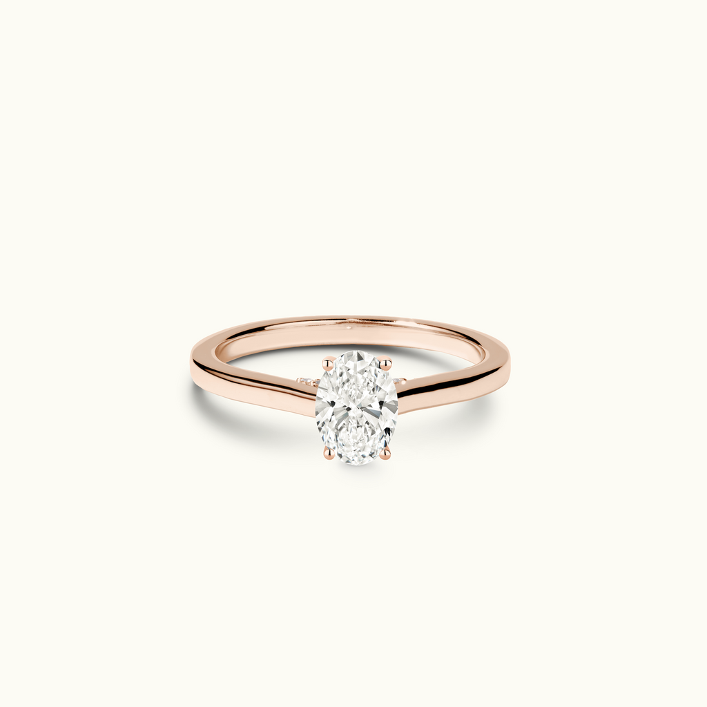 Jewellers District's Six-Prong Diamond Engagement Ring with Diamond Bridge in 14k Rose Gold, Oval