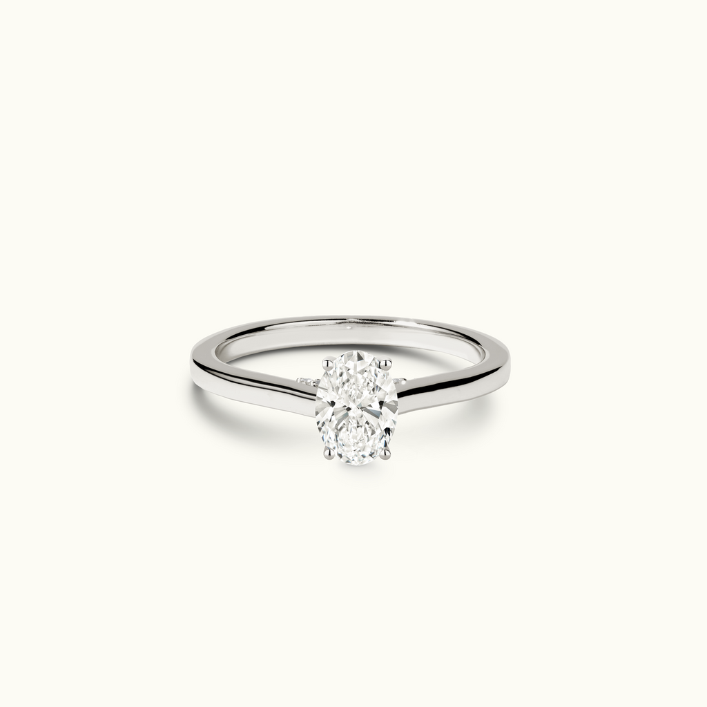 Jewellers District's Six-Prong Diamond Engagement Ring with Diamond Bridge in 14k White Gold, Oval