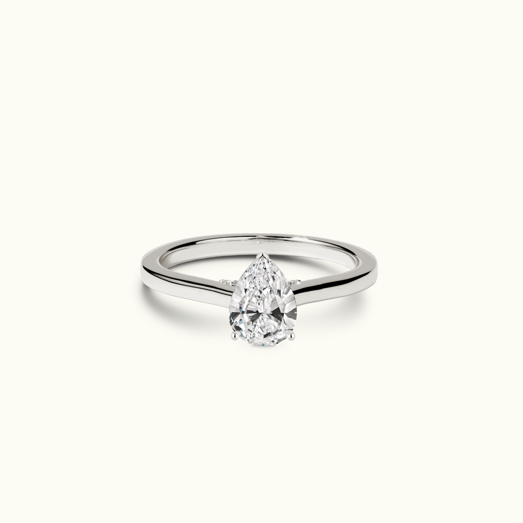 Jewellers District's Six-Prong Diamond Engagement Ring with Diamond Bridge in 14k White Gold, Pear