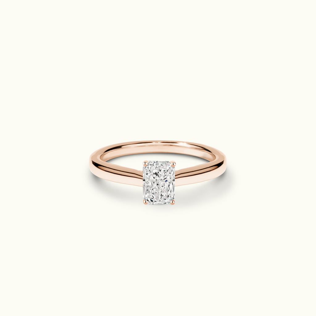 Jewellers District's Diamond Engagement Ring with Diamond Bridge and Cathedral-Setting in 14k Rose Gold, Radiant