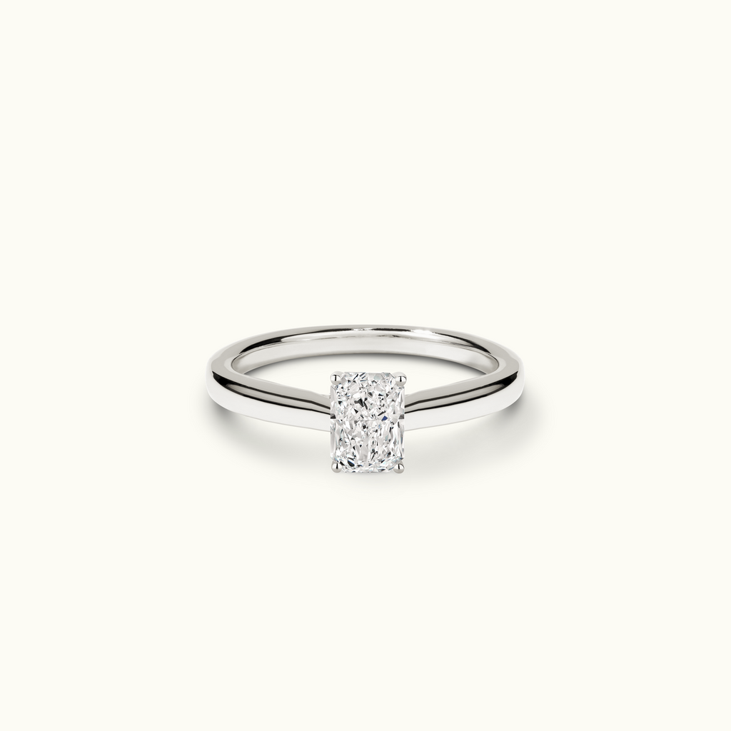 Jewellers District's Diamond Engagement Ring with Diamond Bridge and Cathedral-Setting in 14k White Gold, Radiant