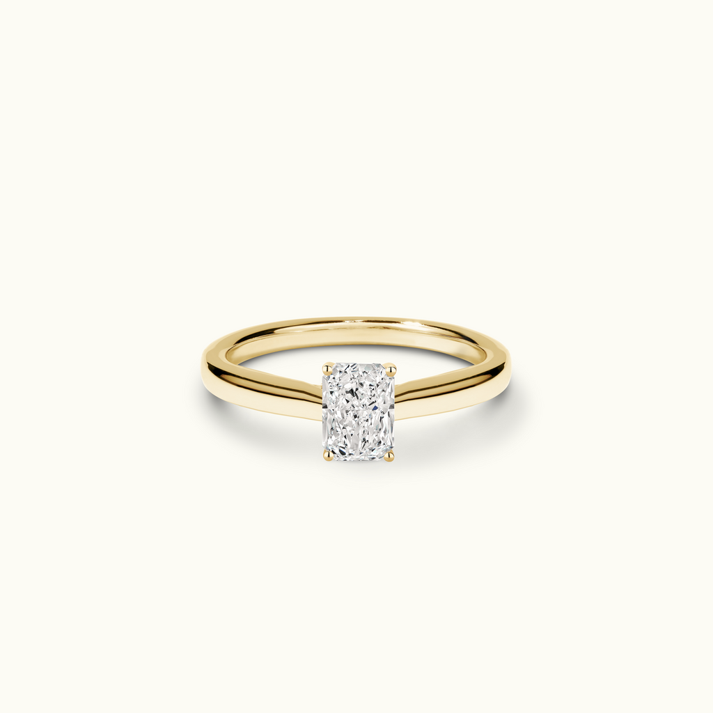 Jewellers District's Diamond Engagement Ring with Diamond Bridge and Cathedral-Setting in 14k Yellow Gold, Radiant