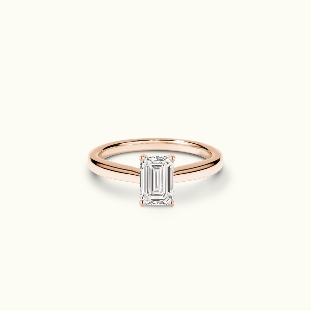 Jewellers District's Diamond Engagement Ring with Diamond Bridge and Cathedral-Setting in 14k Rose Gold, Emerald