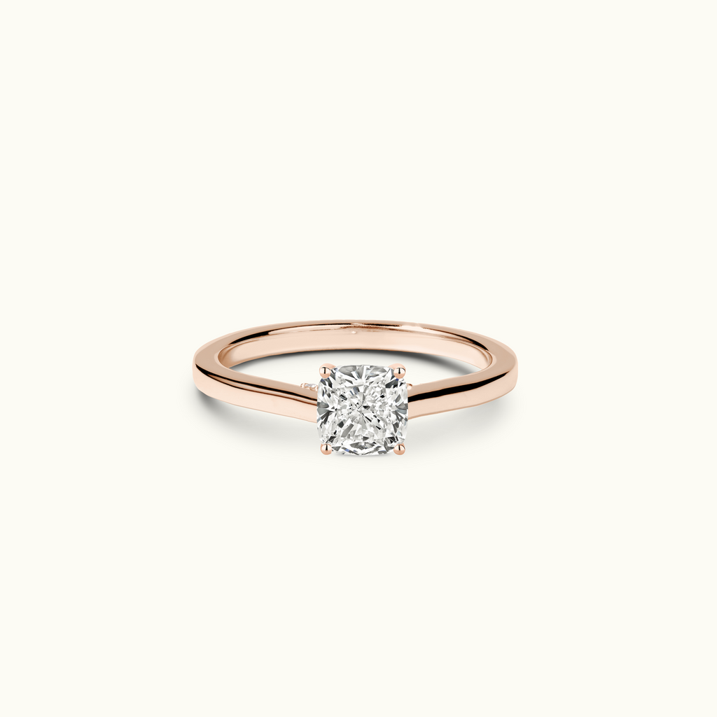 Jewellers District's Six-Prong Diamond Engagement Ring with Diamond Bridge in 14k Rose Gold, Cushion