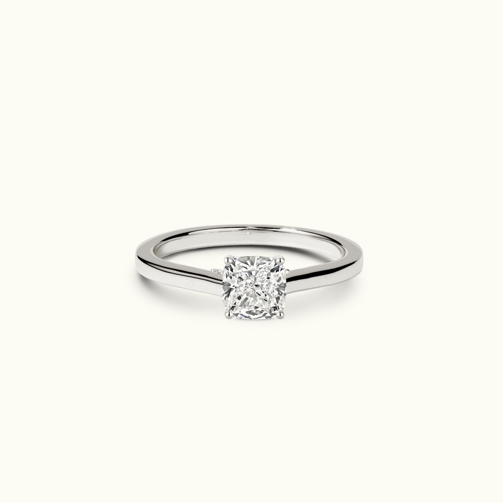 Jewellers District's Six-Prong Diamond Engagement Ring with Diamond Bridge in 14k White Gold, Cushion