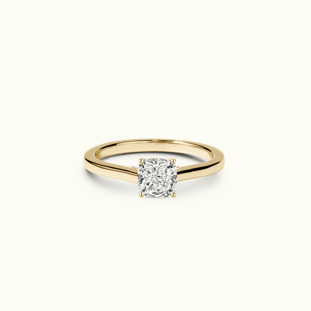 Jewellers District's Six-Prong Diamond Engagement Ring with Diamond Bridge in 14k Yellow Gold, Cushion