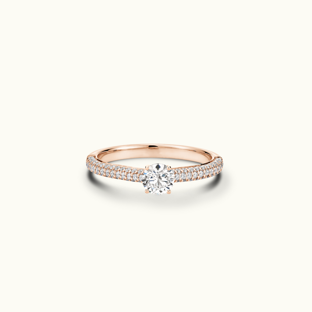 Jewellers District's Diamond Engagement Ring with Signature Knot-Basket and Micropavé Band in 14k Rose Gold, Round