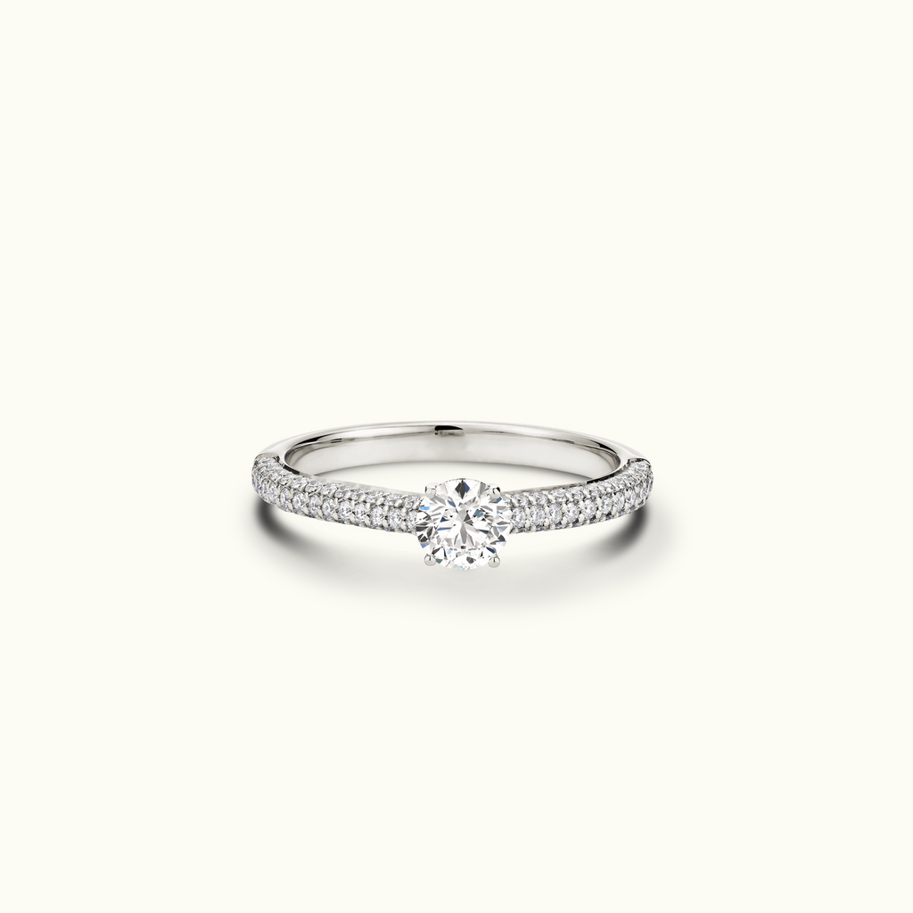 Jewellers District's Diamond Engagement Ring with Signature Knot-Basket and Micropavé Band in 14k White Gold, Round