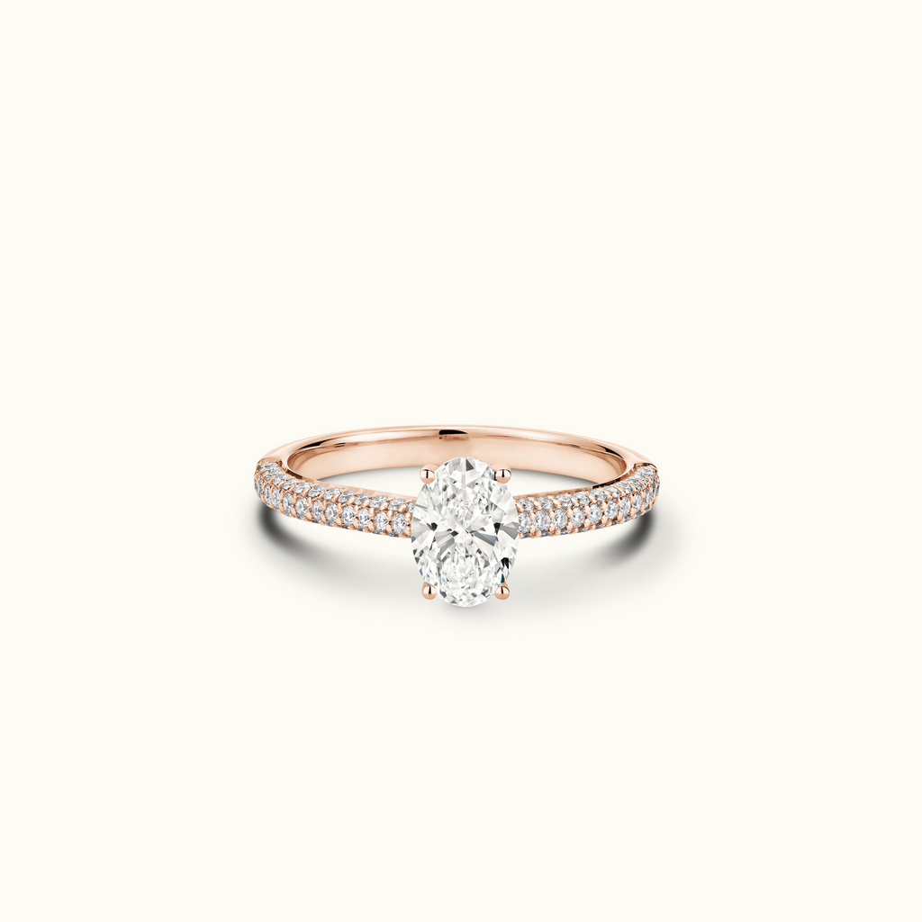 Jewellers District's Diamond Engagement Ring with Signature Knot-Basket and Micropavé Band in 14k Rose Gold, Oval