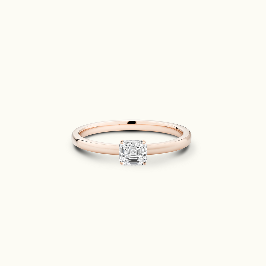 Jewellers District's Diamond Engagement Ring with Signature Knot-Basket and Accent Diamonds in 14k Rose Gold, Asscher