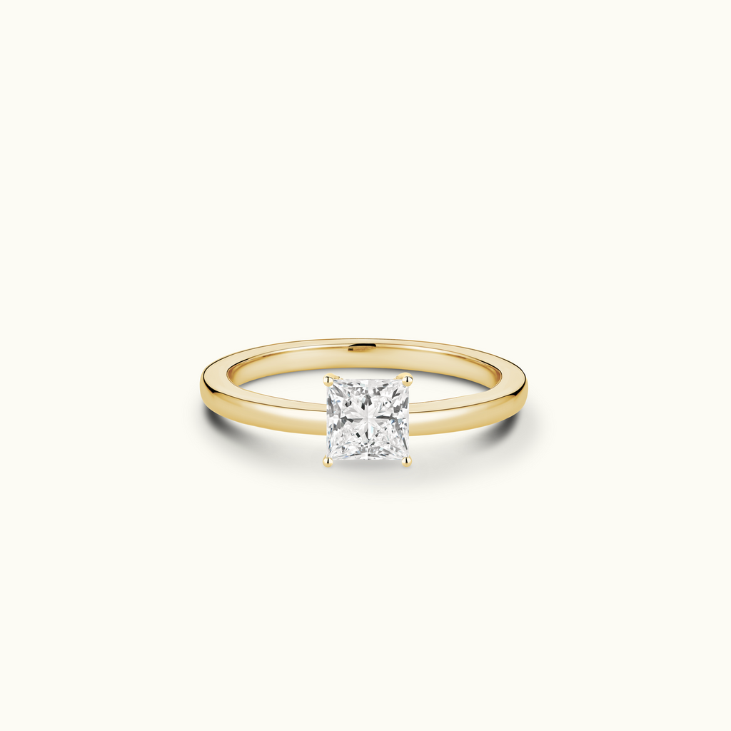 Jewellers District's Diamond Engagement Ring with Signature Knot-Basket and Diamond Prongs in 14k Yellow Gold, Princess