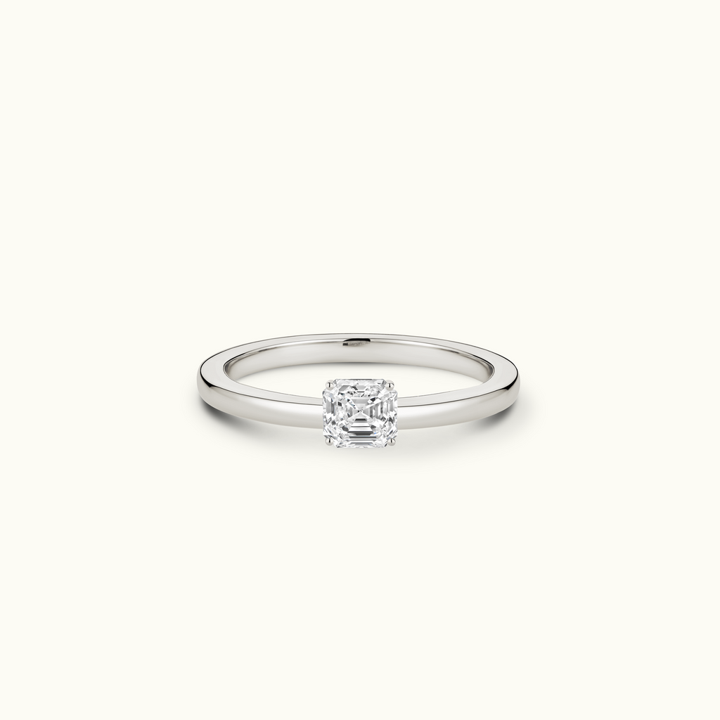 Jewellers District's Diamond Engagement Ring with Signature Knot-Basket and Diamond Prongs in 14k White Gold, Asscher