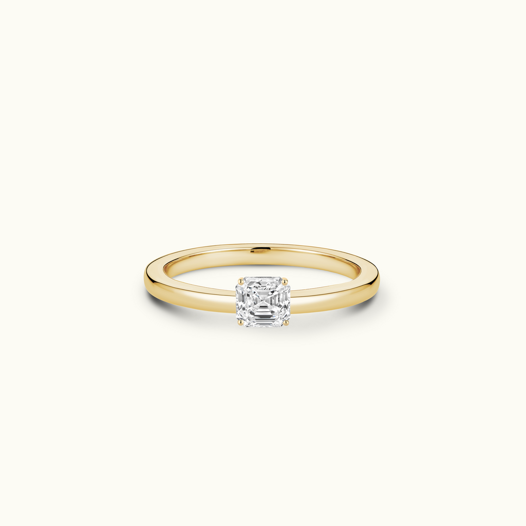 Jewellers District's Diamond Engagement Ring with Signature Knot-Basket and Diamond Prongs in 14k Yellow Gold, Asscher