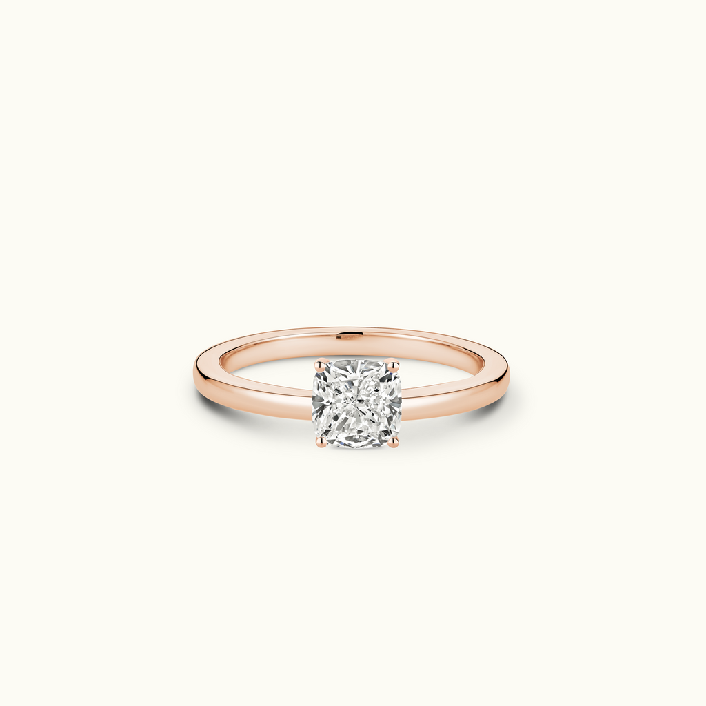 Jewellers District's Diamond Engagement Ring with Signature Knot-Basket and Diamond Prongs in 14k Rose Gold, Cushion