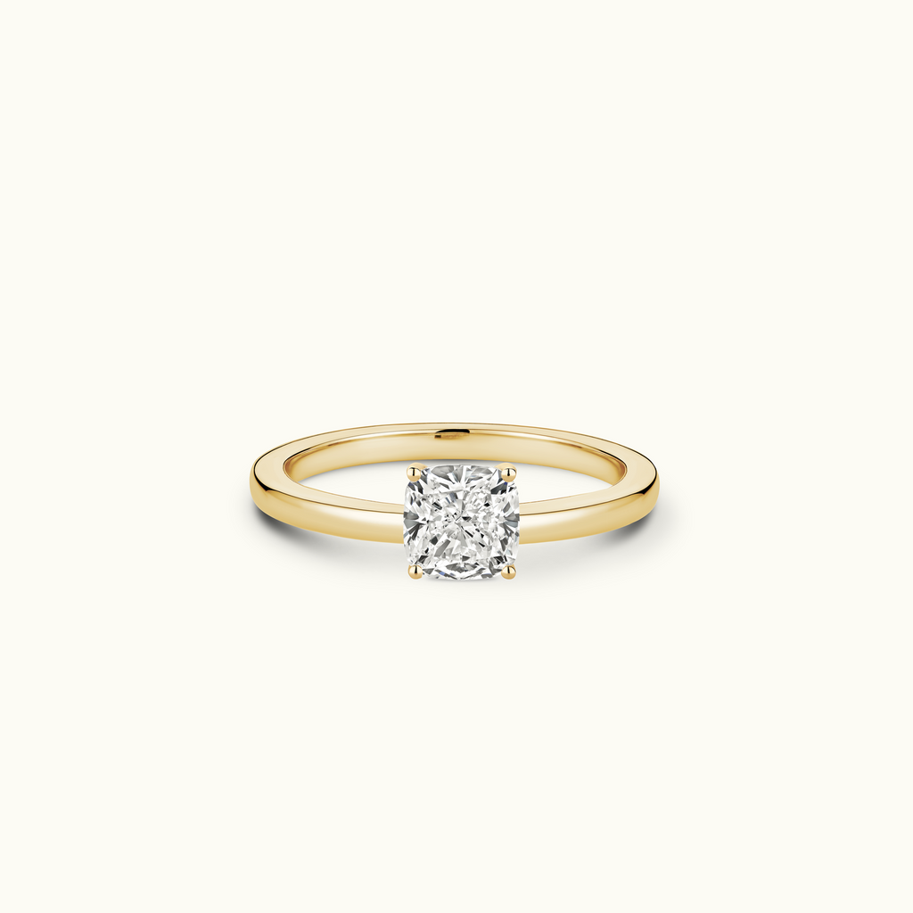 Jewellers District's Diamond Engagement Ring with Signature Knot-Basket and Diamond Prongs in 14k Yellow Gold, Cushion