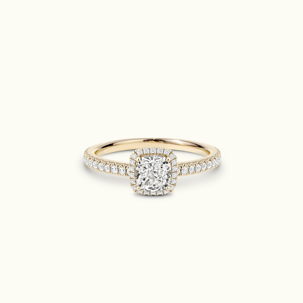 Jewellers District's Cushion Halo Diamond Engagement Ring in 14k Yellow Gold, Cushion