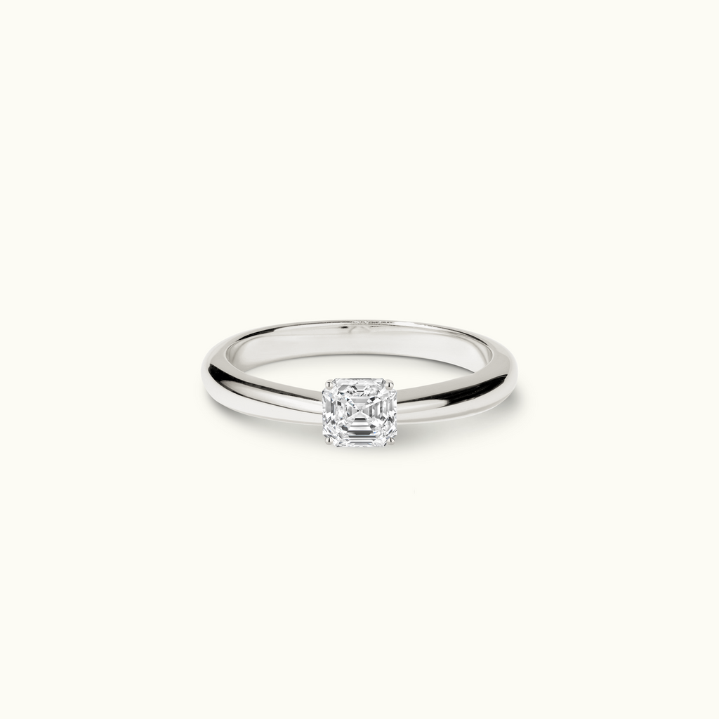 Jewellers District's Diamond Engagement Ring with Tapered Band in 14k White Gold, Asscher