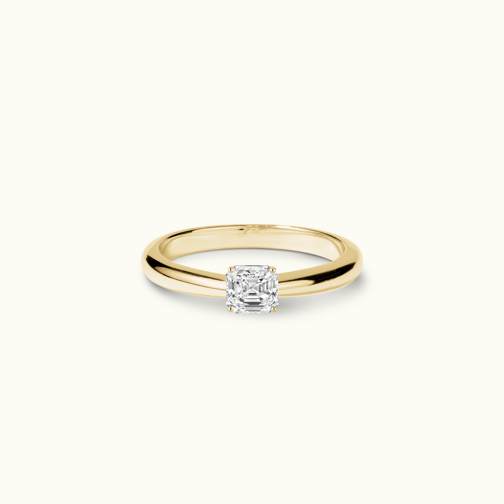 Jewellers District's Diamond Engagement Ring with Tapered Band in 14k Yellow Gold, Asscher